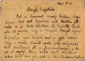 1942 Bielitz Sándorné levele férjének Bielitz Sándor úr zsidó 105/4. IV. sz. KMSZ-nek (közérdekű mun...