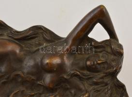 Női lakos szecessziós réz tál jelzés nélkül, 32×22 cm