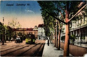 1922 Szeged, Széchenyi tér, villamos, cukrászda, üzletek (EM)