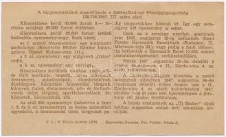 Budapest 1947. "Assisi Szent Ferenc Harmadik Rendjének Tárgysorsjátéka" sorsjegy, ára 3Ft ...