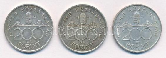 1992-1993. 200Ft Ag "MNB" (3x) T:1-,2