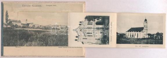 Szentes, keménytáblás leporellólap, benne: zsinagóga, vasútállomás, külterületi tanyák, villanytelep...