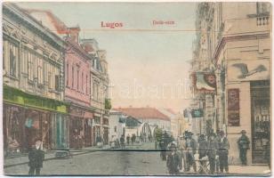 1918 Lugos, Lugoj; leporellólap, benne: zsinagóga, Pénzügyi palota, Poporul palota, vasútállomás, Honvéd laktanya, stb. Kiadja Auspitz Adolf 658. / leporellocard, inside: synagogue, Palace of Finance, Poporul Palace, railway station, K.u.K. military barracks, etc. (ázott / wet damage)