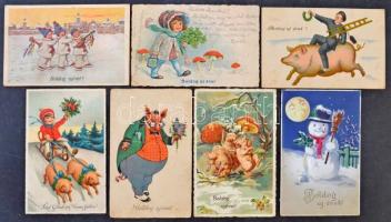 Kb. 80 db RÉGI újévi üdvözlő motívum képeslap, lithokkal / Cca. 80 pre-1945 New Year greeting art postcards, with lithos
