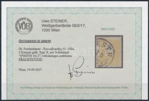 2kr II. centered 2kr II. szépen centrált bélyeg "(P)ESTH" Certificate: Steiner