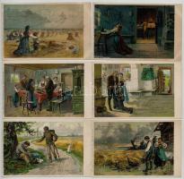 Mi Atyánk... 6 darabos RÉGI hosszúcímzéses vallásos motívumlap sorozat / Our father who art in heaven... Pre-1900 religious postcard series with 6 litho postcards