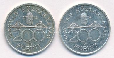1992. 200Ft Ag "MNB" (2x) T:1- Adamo F13