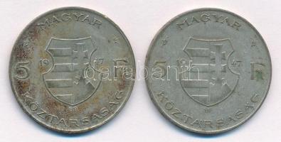 1947. 5Ft Ag "Kossuth" (2x) T:2- patina 
Adamo F8.1