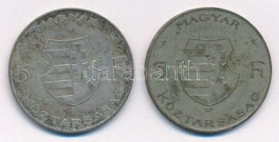 1947. 5Ft Ag "Kossuth" (2x) T:2- patina 
Adamo F8.1