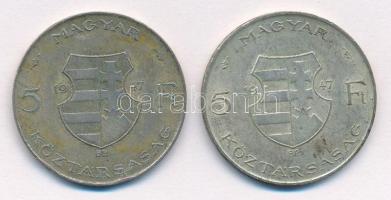 1947. 5Ft Ag "Kossuth" (2x) T:2- patina 
Adamo F8.1