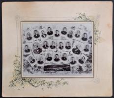 cca 1890 Selmecbányai iskolások nagyméretű tablóképe, rajta a város látképével. 42x36 cm