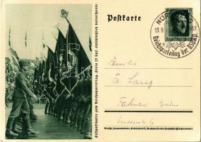 Festpostkarte zum Reichsparteitag / NSDAP German Nazi Party propaganda, swastika; 6 Ga. Adolf Hitler + 1937 Reichsparteitag der NSDAP Nürnberg So. Stpl. (EK)