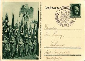 Festpostkarte zum Reichsparteitag / NSDAP German Nazi Party propaganda, swastika; 6 Ga. Adolf Hitler + 1937 Reichsparteitag der NSDAP Nürnberg So. Stpl. (EK)