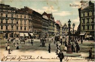 1906 Budapest VI. Oktogon tér, Ernyei Lajos és Komlódi Jakab üzlete, villamosok. Divald Károly 239. (Rb)