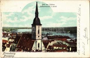 1901 Pozsony, Pressburg, Bratislava; Dom vom Schloss / Koronázótemplom, Szent Márton dóm a várból, híd. Ottmar Zieher / St. Martin's Cathedral viewed from the castle, bridge (fl)