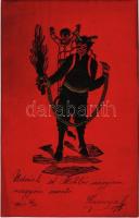 1900 Krampus with chains. Emb. litho