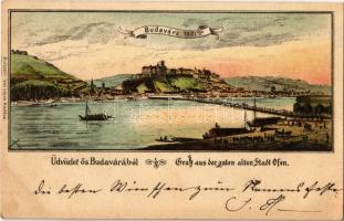 1900 Budapest, Ős Budavára 1821-ben. Toldi Lajos kiadása / Gruss aus der guten alten Stadt Ofen. litho