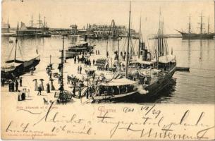1901 Fiume, Rijeka; Molo Adamich ed il Porto / molo, wharf, Velebit single screw sea-going passenger steamer