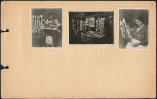 cca 1933 Egy lap Kinszki Imre (1901-1945) budapesti fotóművész egyik albumából, rajta 3 db jelzés nélküli vintage fotó (Gyertya árus a búcsúban), 7,5x6 cm és 6,5x8,7 cm