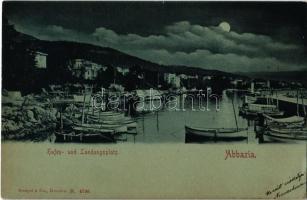1901 Abbazia, Opatija; Hafen und Landungsplatz / harbor, port at night (EK)