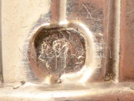 Ezüst (Ag.) nyeles díszes réz kanál, jelzett, h: 27,5 cm, bruttó 119 g