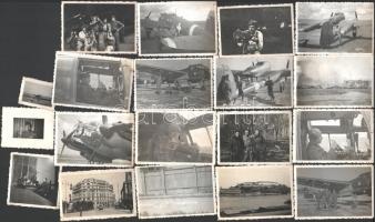 cca 1942 II. világháborús katonai fotók, nagyrészt repülők és pilóták, portrék, az egyik feliratozva (Lemberg 1942), illetve pecséttel jelzett (Gyarmati Károly Foto, Gyula), összesen 33 db, különböző méretben