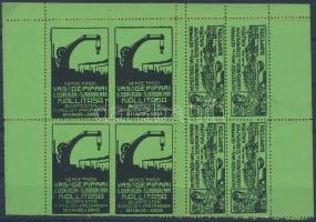 1911 Nemzetközi vas- és gépipari kiállítás levélzáró kisív zöld és kék színben (a zöld alsó ívszéle hiányzik)