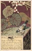 Art Nouveau: bird, insect Litho