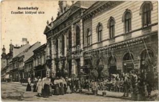 Szombathely, Erzsébet királyné utca, Gardos Elite Kávéháza, Knebel üzlete, takarékpénztár. Dukesz Jenő kiadása  (EK)