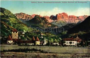 Bolzano, Bozen (Südtirol); Wassermauerpromenade, Schloss Maretsch mit Rosengarten / water wall, castle, mountains