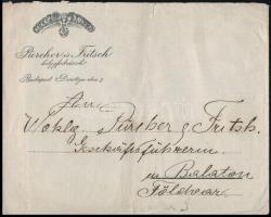 1908 Pürcher és Fritsch hölgyfodrász, az egyik tulajdonos kézzel írt levele hivatalos ügyben, díszes fejléces levélpapíron, borítékkal