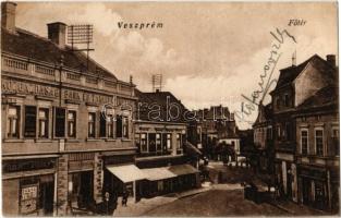 1928 Veszprém, Fő tér, Közgazdasági Bank és Takarékpénztár, cukrászda, Oblatt Rudolf üzlete