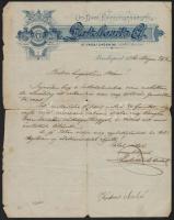 1896 Latzkovits Antal úridivat-árus kézzel írt, magyar nyelvű levele hugának lakodalma alkalmából, díszes céges fejléces levélpapíron