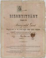 1874 Nagyszombat, a vegyes vallású polgári iskola bizonyítványa zsidó tanuló részére, okmánybélyeggel