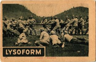 Katonajáték. Lysoform reklám a hátoldalon. Képes Újság felvétele / WWI Hungarian military, soldiers, advertisement on the backside (fa)
