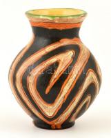 Gorka Lívia (1925-2011): Narancs-fekete.fehér váza. Festett, mázas kerámia, jelzett, Hibátlan. m:12 cm