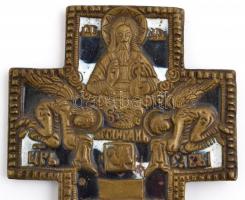Orthodox kereszt, réz, zománc berakással, kis kopásokkal, 34×17,5 cm