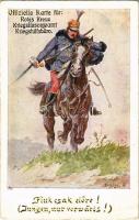 1915 Fiúk csak előre! / Jungen nur vorwärts! Offizielle Karte für Rotes Kreuz Kriegsfürsorgeamt Kriegshilfsbüro / WWI K.u.K. military art postcard, hussar s: Richter J. (EK)