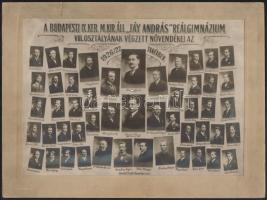 1927 Budapest, Fáy András Reálgimnázium tanárai és végzett növendékei, kistabló nevesített portrékkal, 19,5x27,5 cm, karton 24,5x33 cm