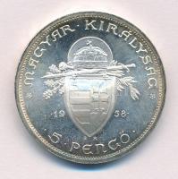 1938. 5P Ag "Szent István" T:1- kis patina Adamo P8.1