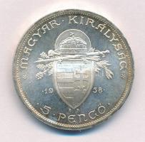 1938. 5P Ag "Szent István" T:1 patina Adamo P8.1