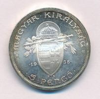 1938. 5P Ag "Szent István" T:1- patina Adamo P8.1