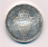 1938. 5P Ag "Szent István" T:1 patina Adamo P8.1