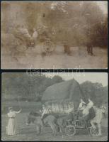 Vegyes fotó tétel, rajtuk lovaskocsik, csoportképpel, 4 db fotólap, feliratozva, változó állapotban,...