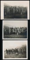 1917 Barátkozás a tábortűznél Karácsony napján, orosz front, 1917.12.24., 3 db. fotó, rajta Várady Albert (1870-?) huszártiszt és kutyája, a m. kir. varasdi 10. honvéd huszárezredből, 9x12 és 9x13 cm közötti méretben.
