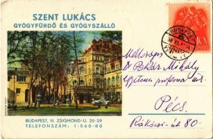 1938 Budapest II. Szent Lukács gyógyfürdő és gyógyszálló, automobil. Zsigmond utca 25-29. Klösz (EK)