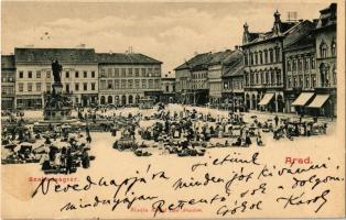 1902 Arad, Szabadság tér, piac, Abbazia Kávéház, Weigl Adolf és Társa, Herbstein Mór üzlete / square, market, cafe, shops