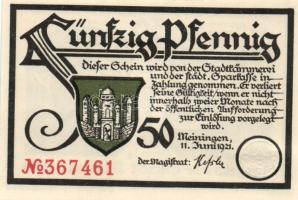 Német Birodalom/Weimari Köztársaság Meiningen 1921. 50Pf (4X) összesen: 4klf, teljes sor T:I