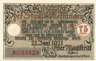 Német Birodalom/Weimari Köztársaság Meiningen 1921. 75Pf (4X) 4klf, teljes sor T:I