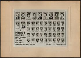 1949 Budapest, Mikes Kelemen Leánygimnázium tanárai és végzett tanulói, kistabló nevesített portrékkal, 16x23 cm, karton 24x34 cm